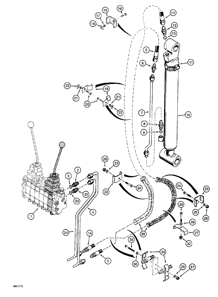 Схема запчастей Case 760 - (08-052) - BACKHOE BUCKET CYLINDER HYDRAULIC CIRCUIT (35) - HYDRAULIC SYSTEMS