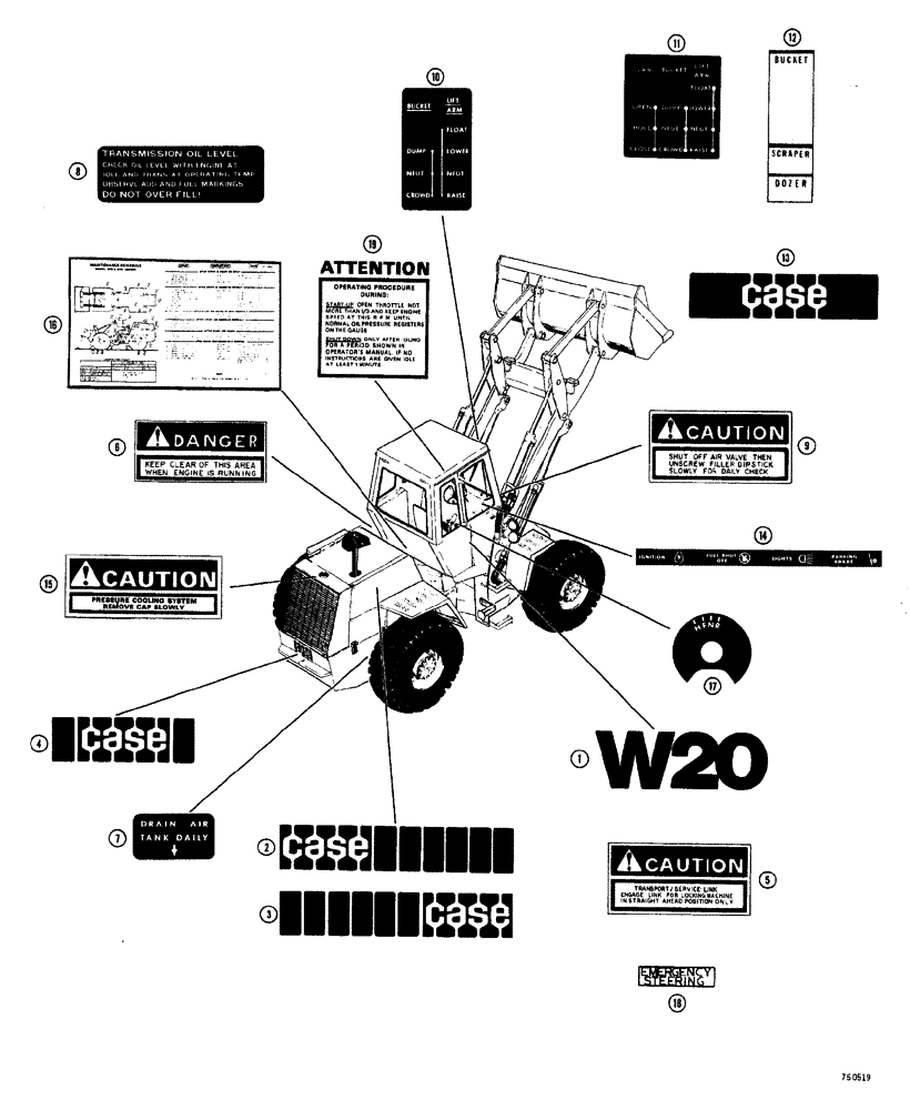 Схема запчастей Case W20 - (303A) - DECALS LATE PRODUCTION (09) - CHASSIS