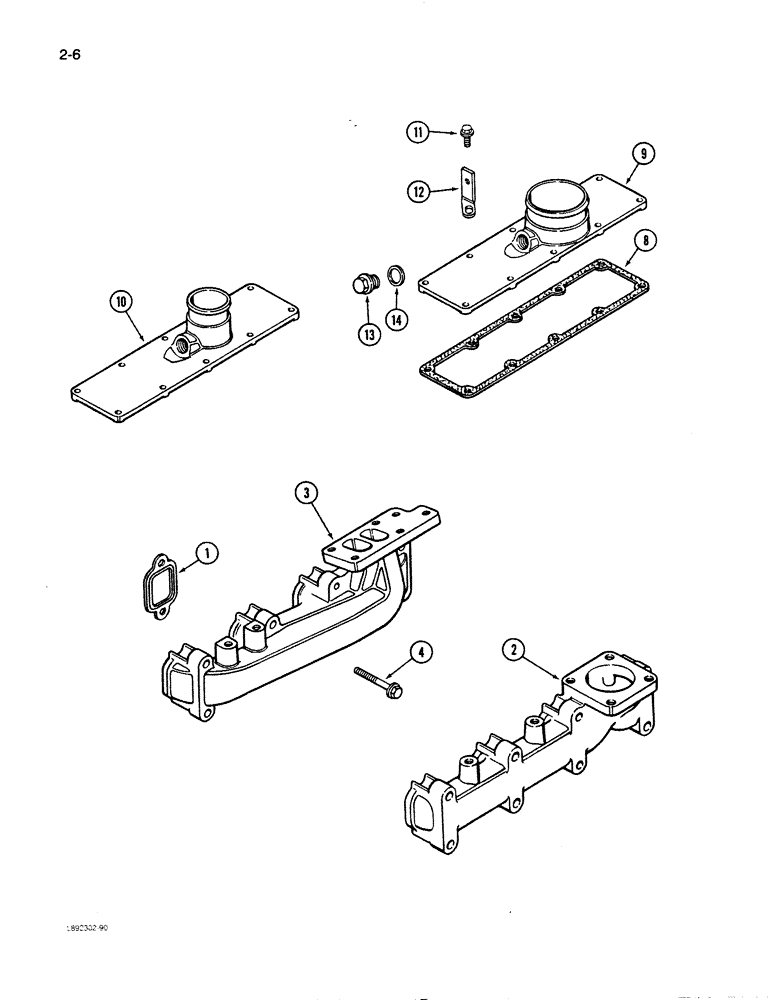 Схема запчастей Case W11B - (2-006) - MANIFOLDS, EXHAUST, 4-390 ENGINE, 4T-390 ENGINE, INTAKE (02) - ENGINE