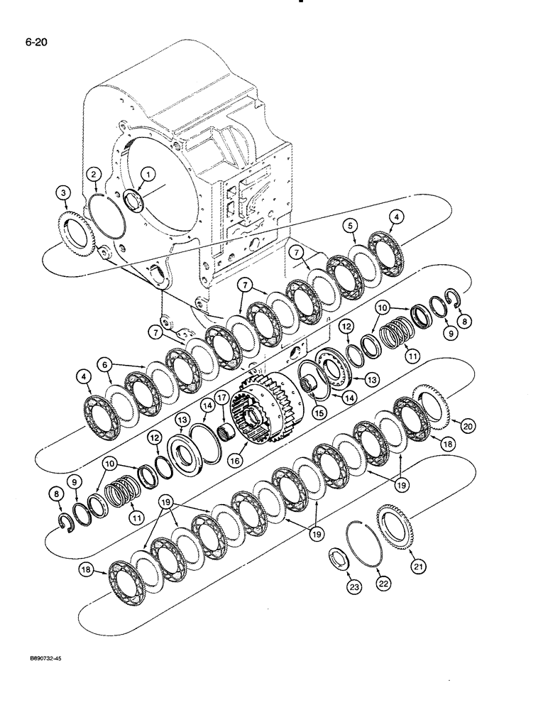 Схема запчастей Case 821 - (6-020) - TRANSMISSION ASSEMBLY, REVERSE AND SECOND CLUTCH PACK, PRIOR TO P.I.N. JAK0024165 (06) - POWER TRAIN