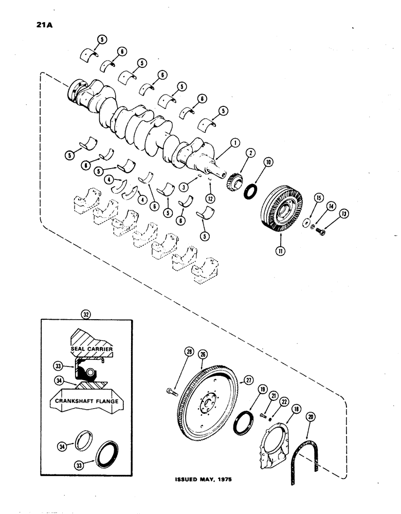Схема запчастей Case W24B - (021A) - CRANKSHAFT AND FLYWHEEL, (504BD) DIESEL ENGINE, LARGE CRANKSHAFT USED PRIOR TO ENG SN. 2572011 (02) - ENGINE