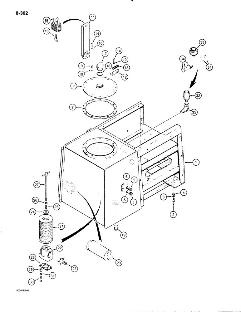 Схема запчастей Case 1450B - (8-302) - HYDRAULIC RESERVOIR - TOP FILL, IF USED (08) - HYDRAULICS