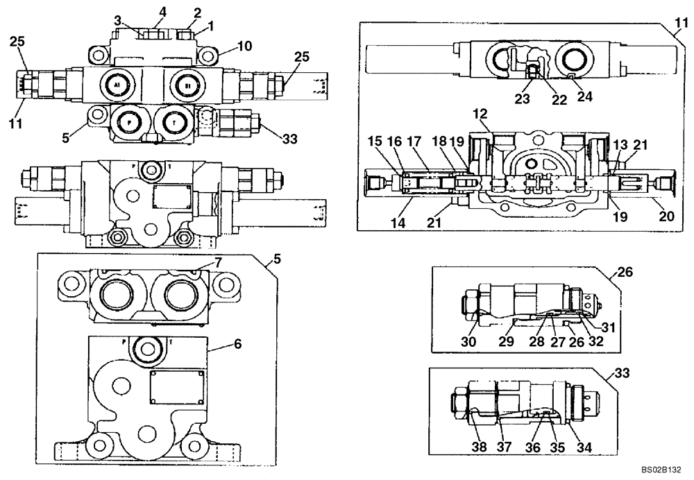 Схема запчастей Case CX130 - (08-120) - VALVE, CONTROL - BLADE, DOZER (08) - HYDRAULICS