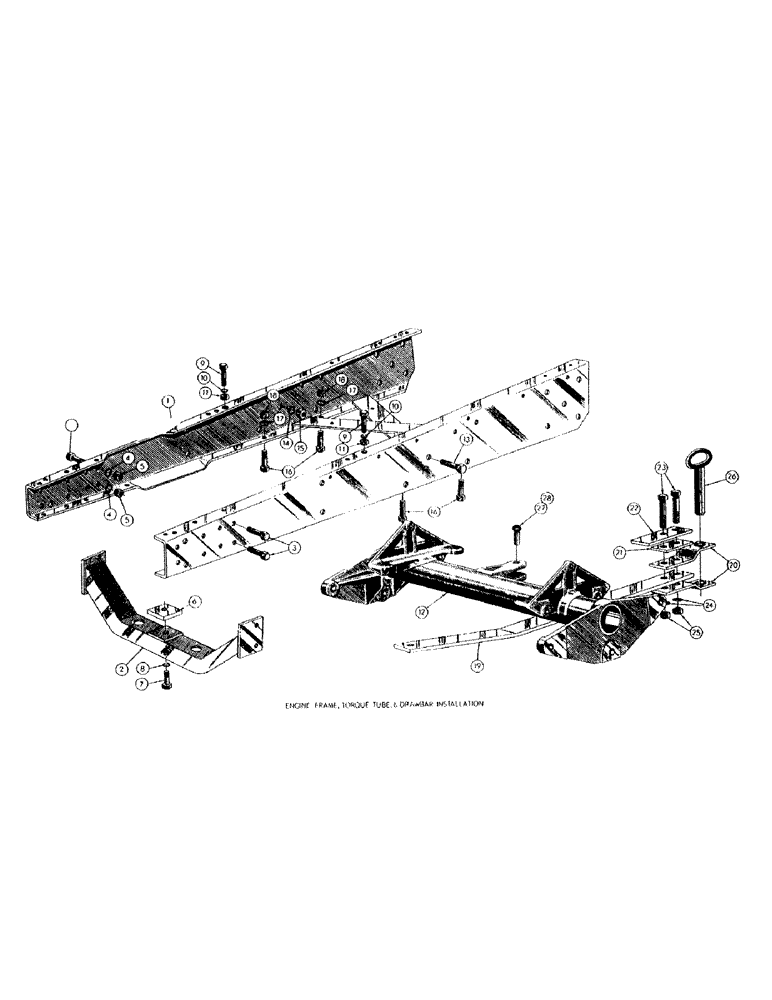 Схема запчастей Case 300 - (004A) - ENGINE FRAME, TORQUE TUBE, & DRAWBAR INST. (01) - ENGINE