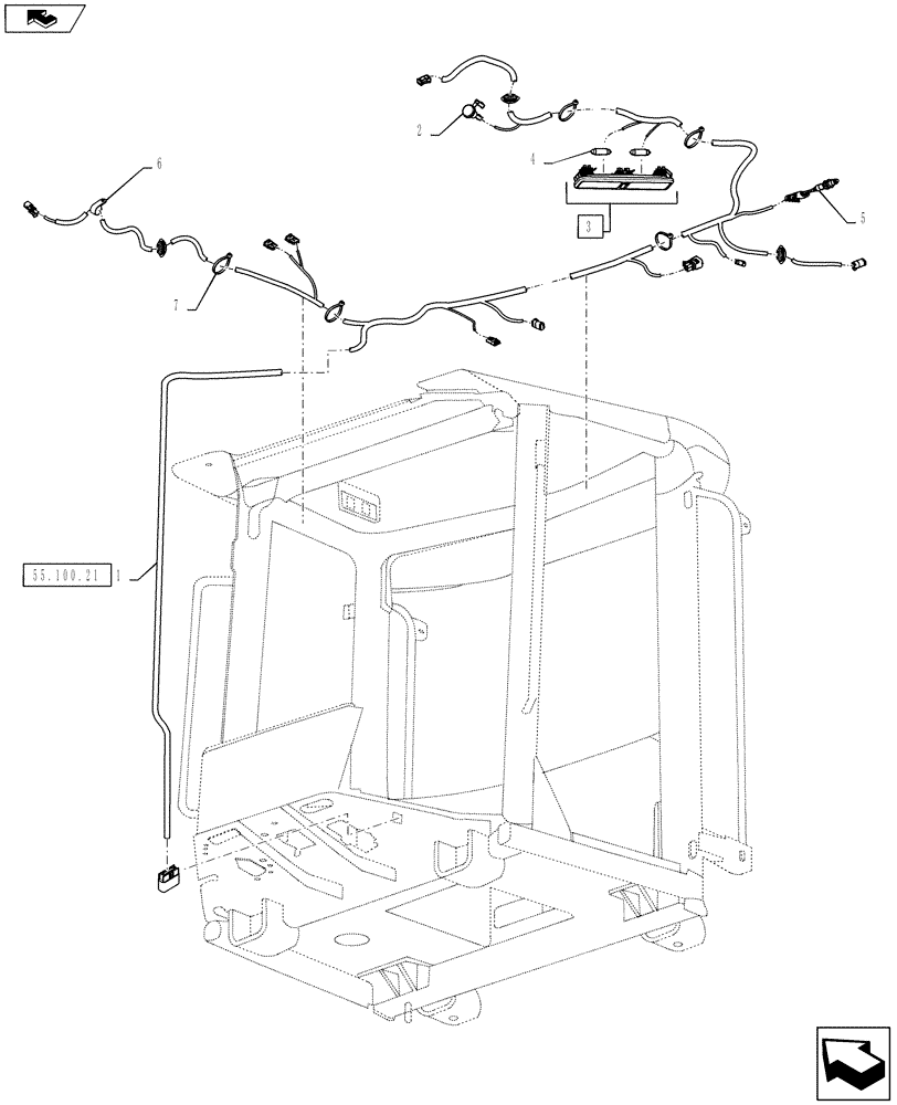 Схема запчастей Case 921F - (55.100.22) - HARNESS, CAB ROOF INSTALLATION (55) - ELECTRICAL SYSTEMS