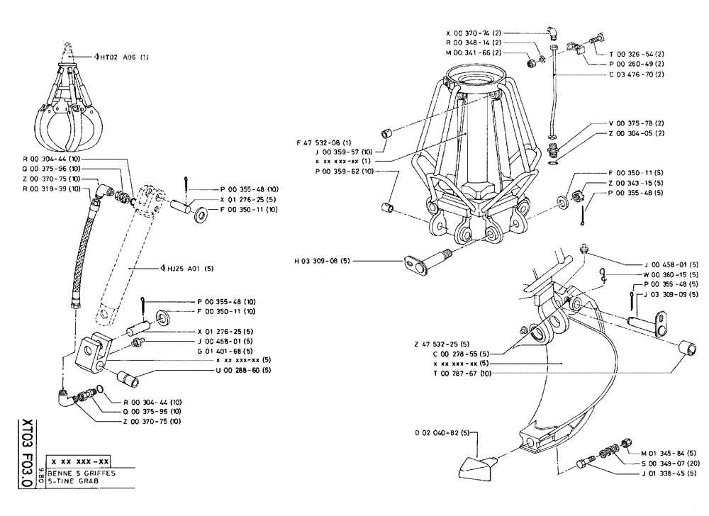 Схема запчастей Case 75C - (XT03 F03.0) - 5-TINE GRAB (18) - ATTACHMENT ACCESSORIES