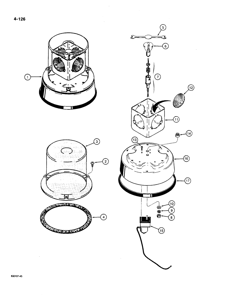 Схема запчастей Case W36 - (4-126) - ROTATING BEACON ASSEMBLY (04) - ELECTRICAL SYSTEMS