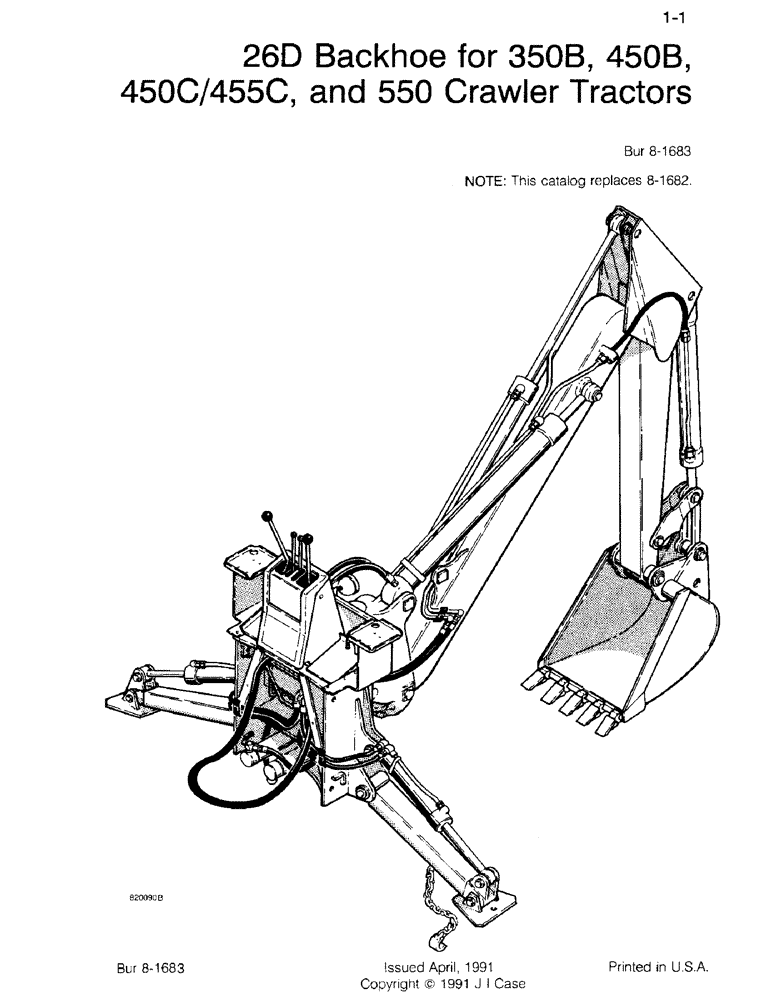 Схема запчастей Case 26D - (1-1) - 26D BACKHOE FOR 350B, 450B, 450C/455C, AND 550 CRAWLER TRACTORS 
