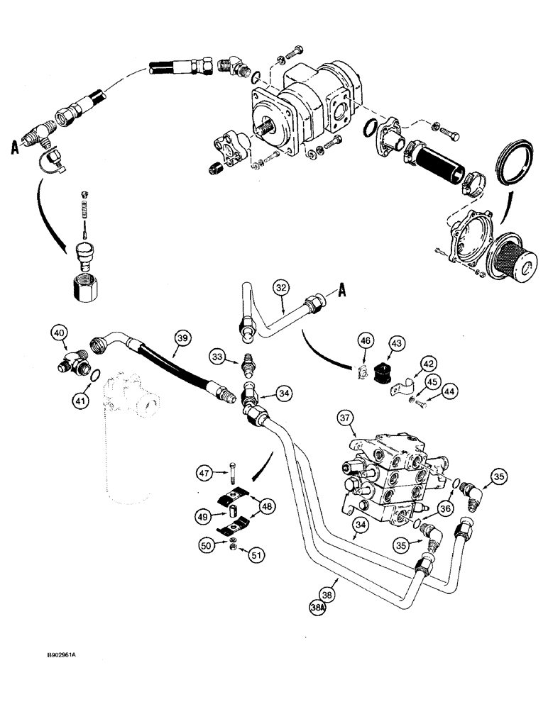 Схема запчастей Case 590 - (8-004) - EQUIPMENT HYDRAULIC SYSTEM, RESERVOIR TO LOADER CONTROL VALVE & LOADER VALVE TO FILTER (CONT) (08) - HYDRAULICS