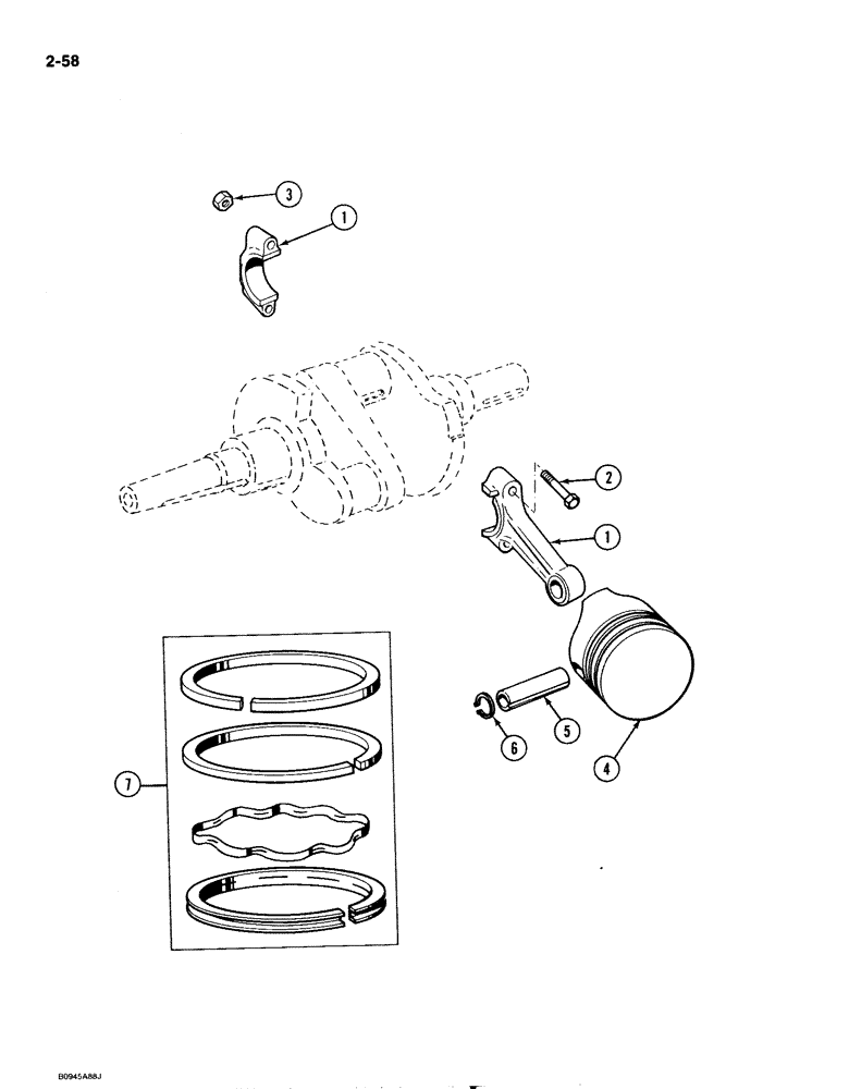 Схема запчастей Case 1818 - (2-058) - PISTON AND CONNECTING ROD, GASOLINE MODELS (02) - ENGINE