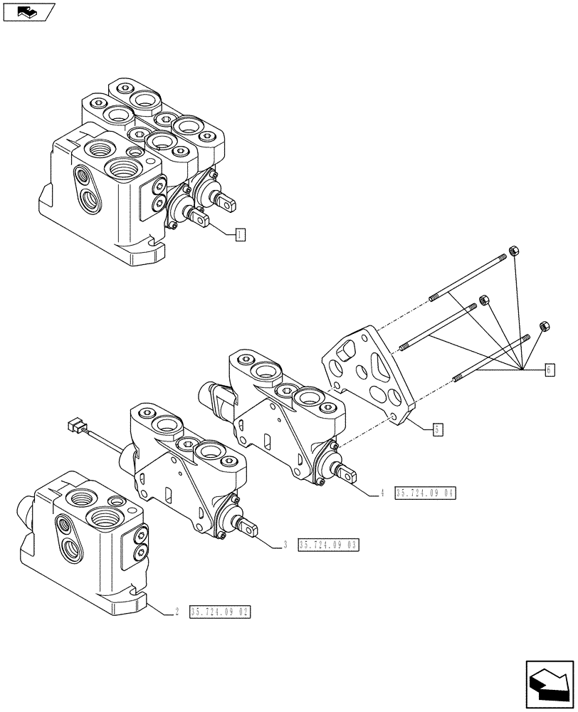Схема запчастей Case 590SN - (35.724.09[01]) - VAR - X20137X - LOADER CONTROL VALVE, 2 SECTIONS, W/ PILOT CONTROLS (35) - HYDRAULIC SYSTEMS