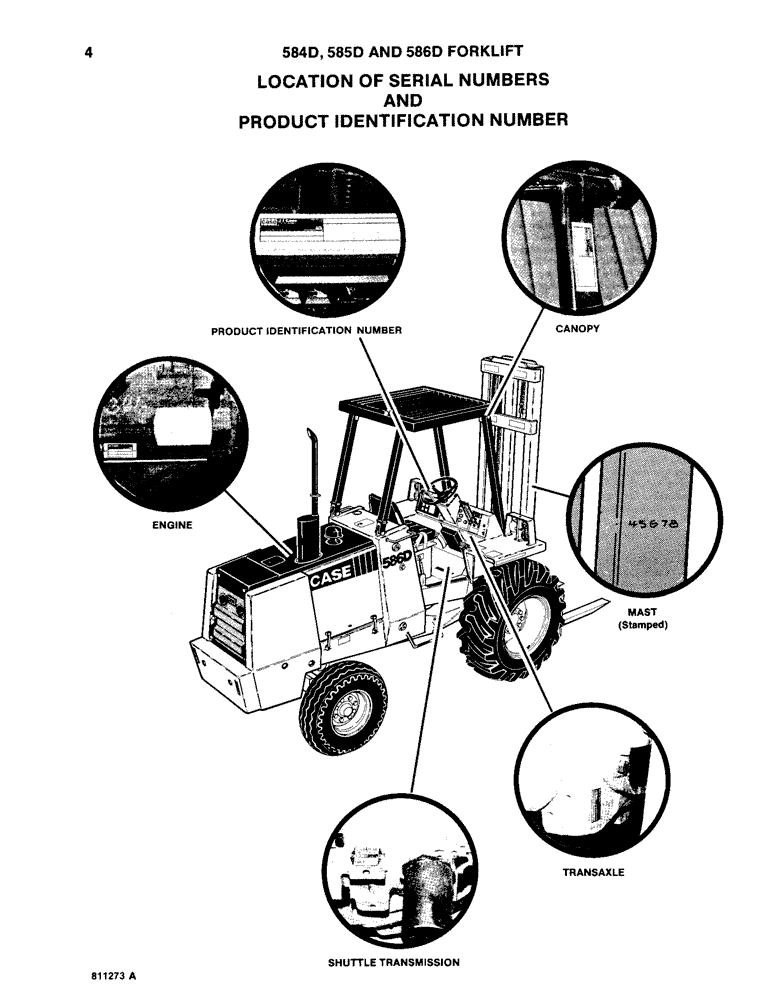 Схема запчастей Case 585D - (004) - LOCATION OF SERIAL NUMBER AND PRODUCT IDENTIFICATION NUMBER (05) - SERVICE & MAINTENANCE