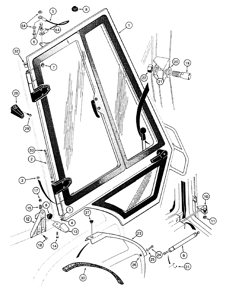 Схема запчастей Case 580SK - (9-196) - LEFT AND RIGHT CAB DOOR MOUNTING (09) - CHASSIS/ATTACHMENTS