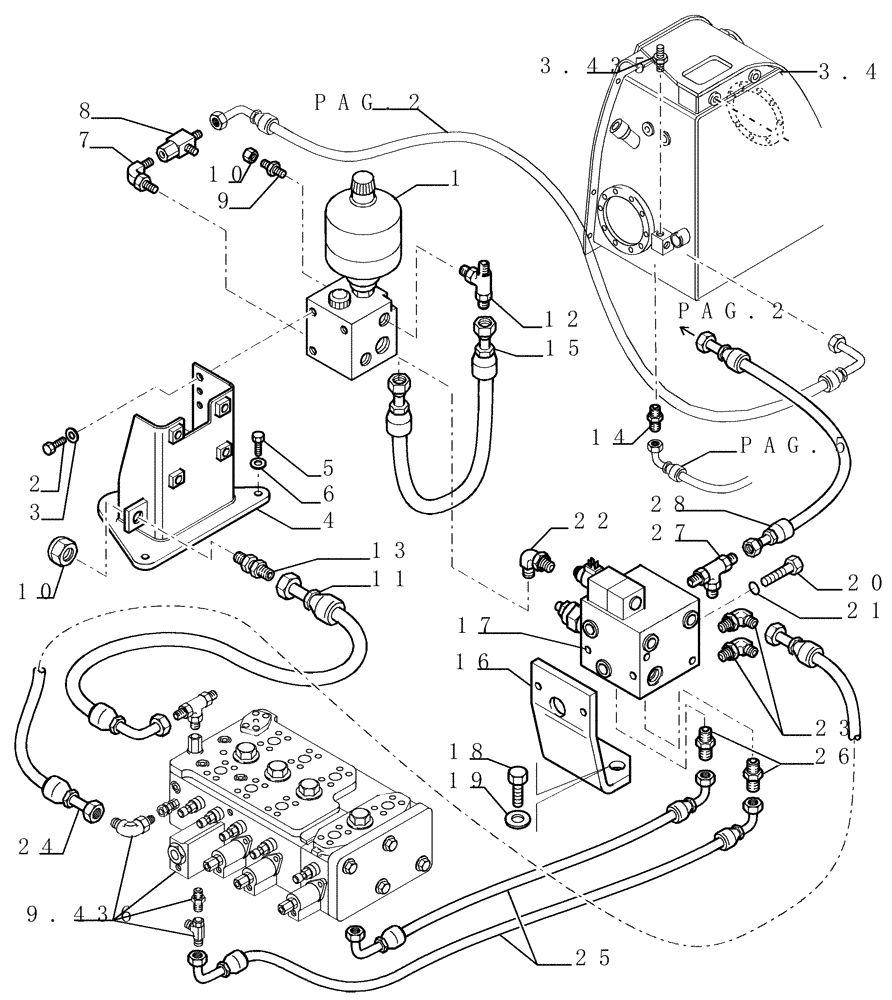 Схема запчастей Case 1850K LT - (3.434[03]) - HYDRAULIC SYSTEM PIPING (07) - HYDRAULIC SYSTEM/FRAME