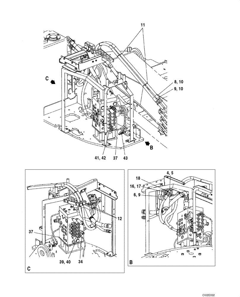 Схема запчастей Case CX135SR - (08-050) - HYDRAULICS, AUXILIARY - SINGLE ACTING CIRCUIT (08) - HYDRAULICS