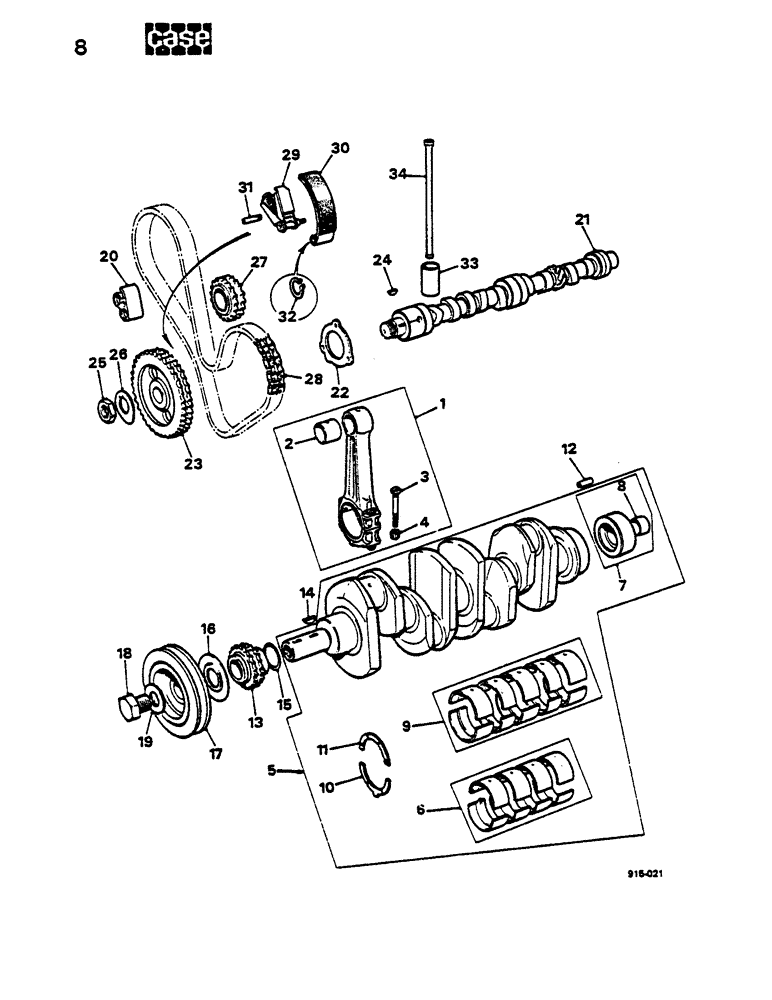 Схема запчастей Case LEYLAND - (08) - CRANKSHAFT, ROD, DISTRIBUTION 