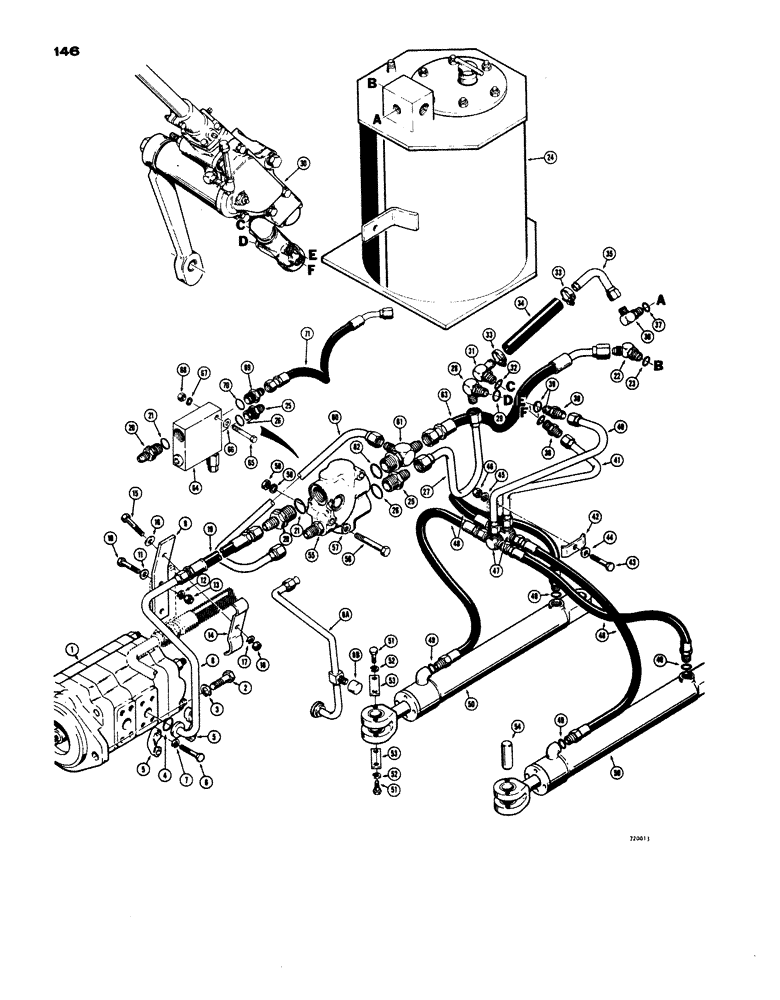 Схема запчастей Case W24 - (146) - STEERING HYDRAULICS, USED ON MODELS WITHOUT DEMAND VALVE (05) - STEERING