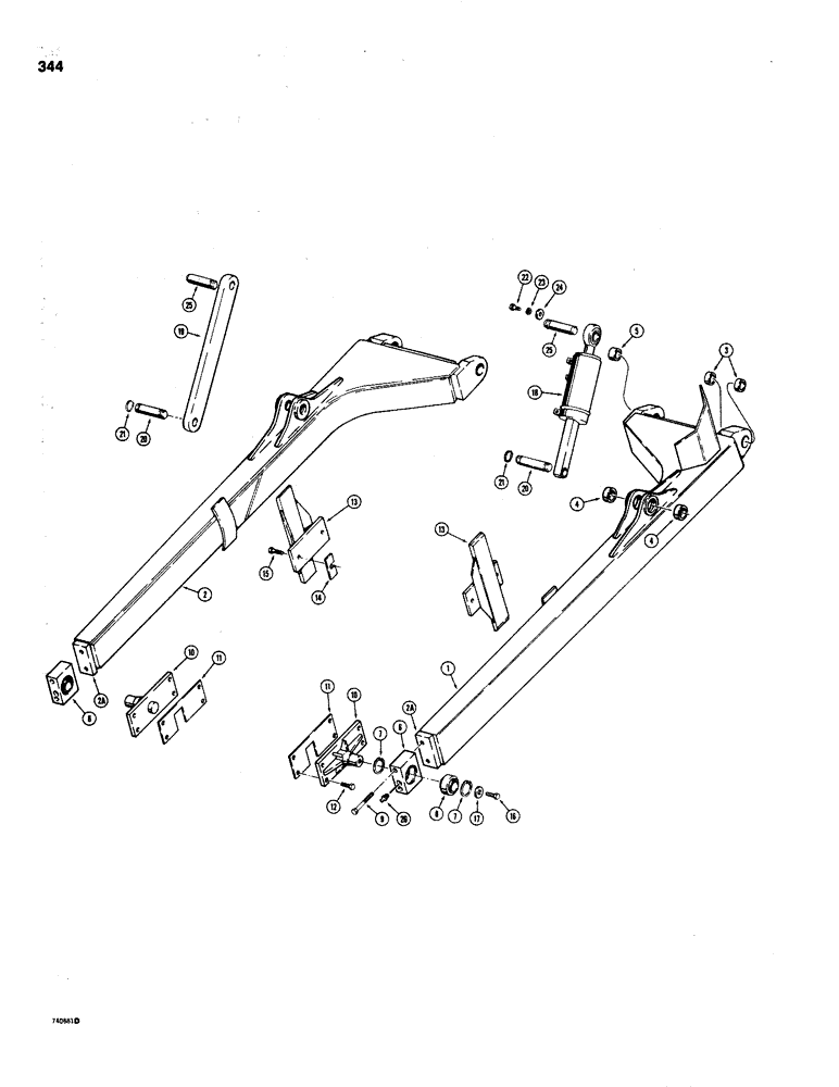 Схема запчастей Case 1150C - (344) - TILT DOZER MODELS, PUSH BEAMS, TILT CYLINDER AND STRUT MOUNTING (09) - CHASSIS/ATTACHMENTS