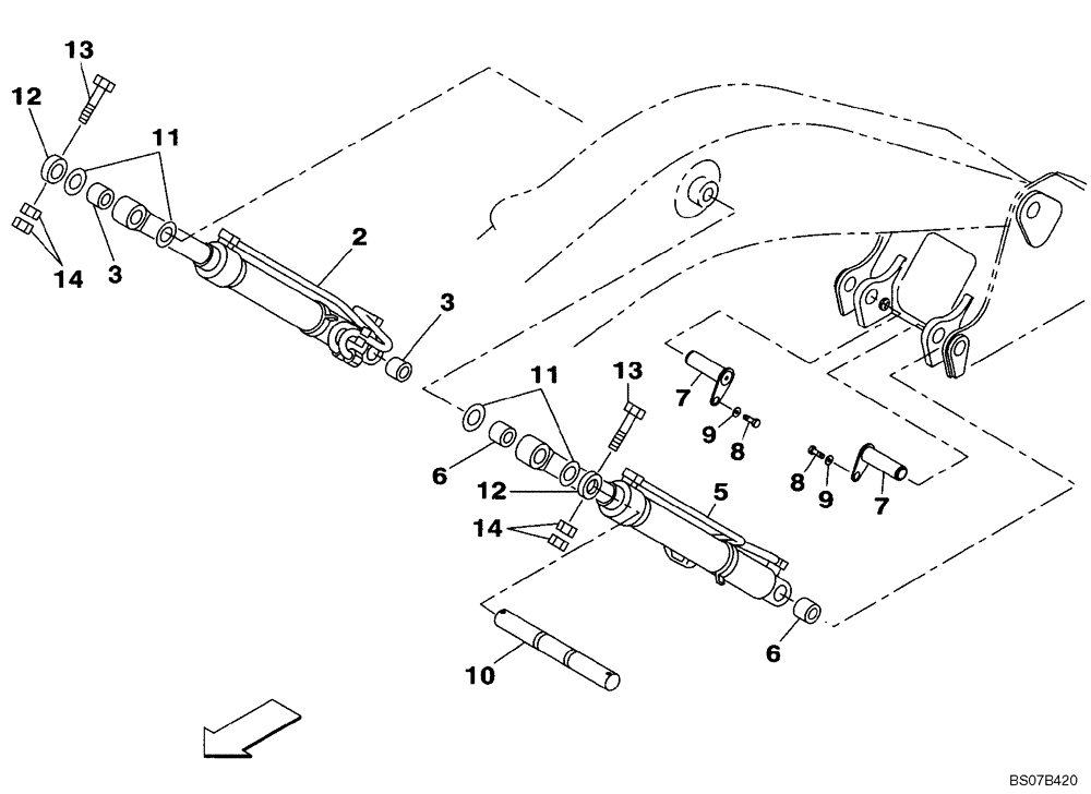 Схема запчастей Case CX240BLR - (09-39) - BOOM CYLINDER - MOUNTING (09) - CHASSIS/ATTACHMENTS