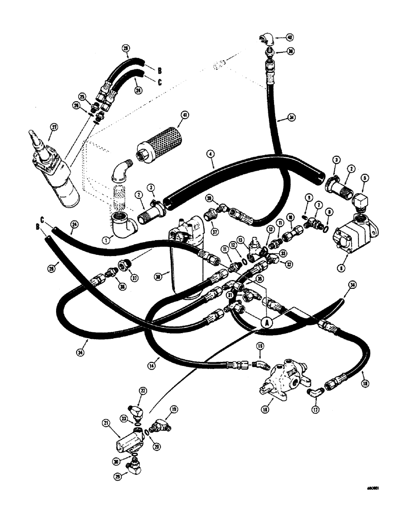 Схема запчастей Case 300 - (108) - PRIMARY HYDRAULICS, USED ON MODELS WITH TORQUE CONVERTER, BEFORE TRACTOR SERIAL NO. 5258 (07) - HYDRAULIC SYSTEM