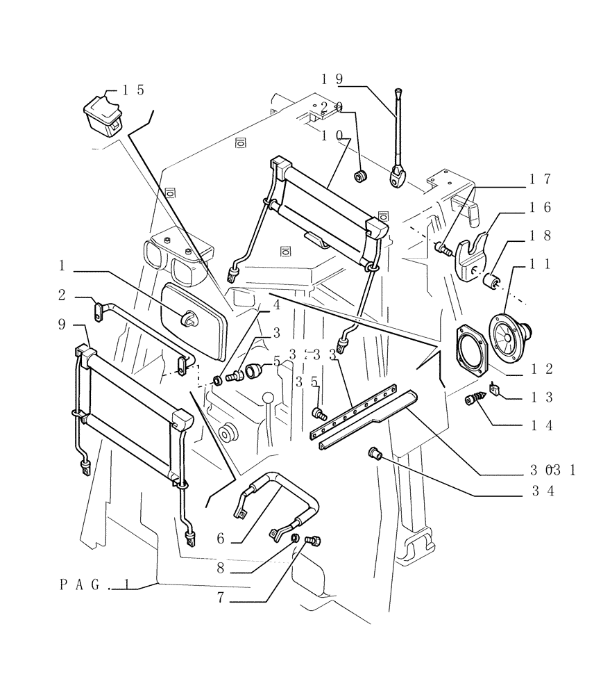 Схема запчастей Case 1850K - (9.654[22]) - ROPS CAB - COMPONENTS - OPTIONAL CODE 784110131 (19) - OPTIONS