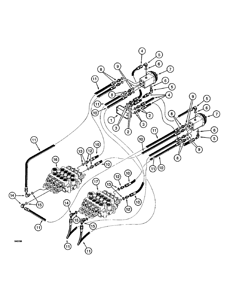Схема запчастей Case 1187 - (166) - HYDRAULIC CIRCUIT FOR CONTROLS, FOOT PEDAL CONTROL VALVE LINES (07) - HYDRAULIC SYSTEM