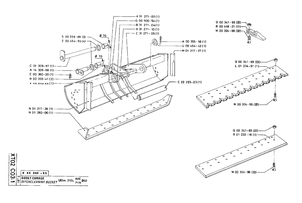 Схема запчастей Case 75C - (XT02 C03.1) - DITCH CLEANING BUCKET - 1,80 M 210L PIN Ø60 (19) - BUCKETS