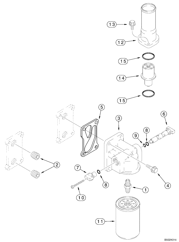 Схема запчастей Case CX330 - (02-15) - THERMOSTAT - FILTER, WATER (02) - ENGINE