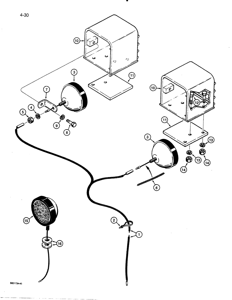 Схема запчастей Case 450C - (4-30) - LAMPS AND WIRING, MODELS WITHOUT ROPS CANOPY (04) - ELECTRICAL SYSTEMS