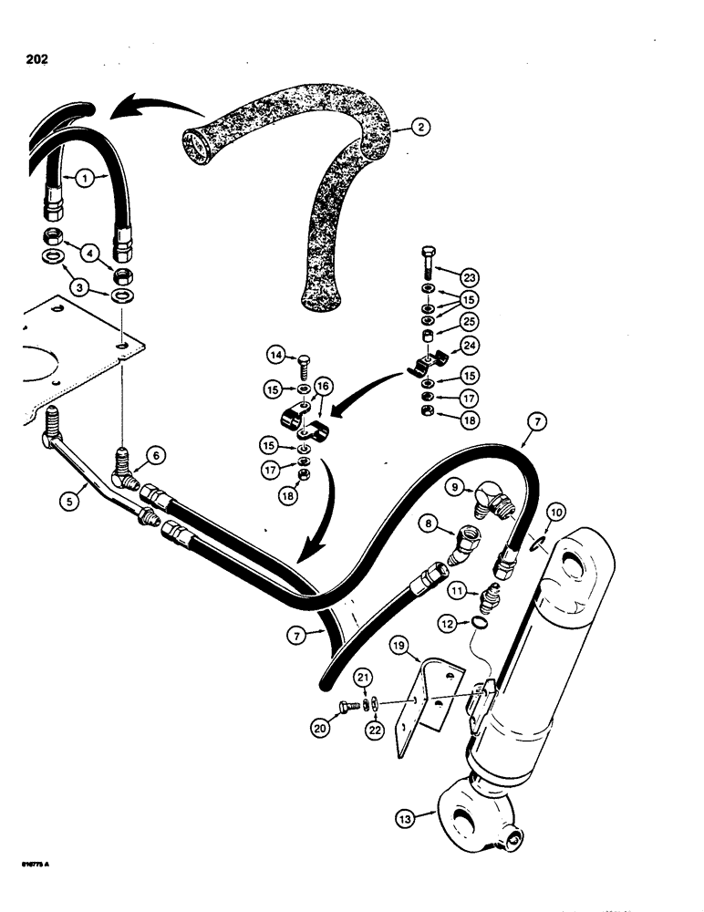 Схема запчастей Case 850C - (202) - DOZER TILT HYDRAULIC CIRCUIT - GRILLE TO CYLINDER, *ANGLE TILT DOZER MODELS (07) - HYDRAULIC SYSTEM