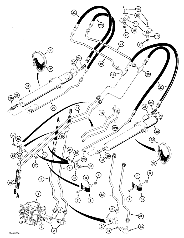 Схема запчастей Case 590 - (8-014) - LOADER BUCKET CYLINDER HYDRAULIC CIRCUIT (08) - HYDRAULICS