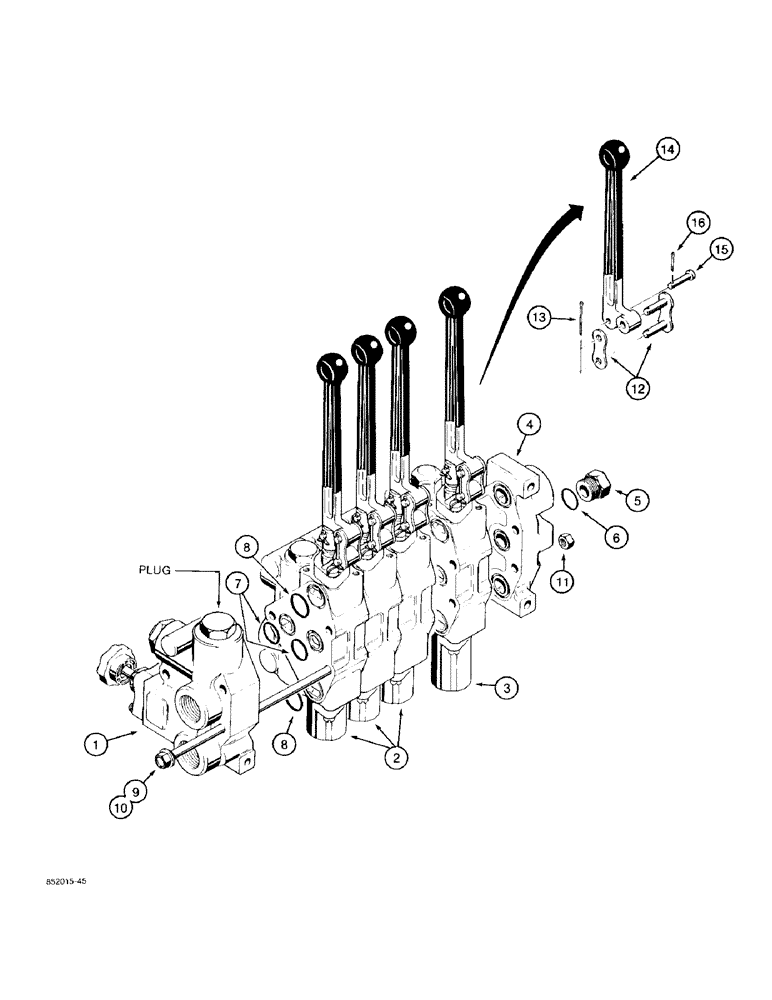Схема запчастей Case 480F LL - (8-104) - THREE-POINT HITCH CONTROL VALVES, FOUR AND FIVE SPOOL VALVE ASSEMBLIES (08) - HYDRAULICS