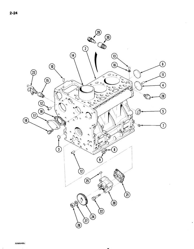 Схема запчастей Case 1818 - (2-024) - CYLINDER BLOCK ASSEMBLY, DIESEL MODELS (02) - ENGINE