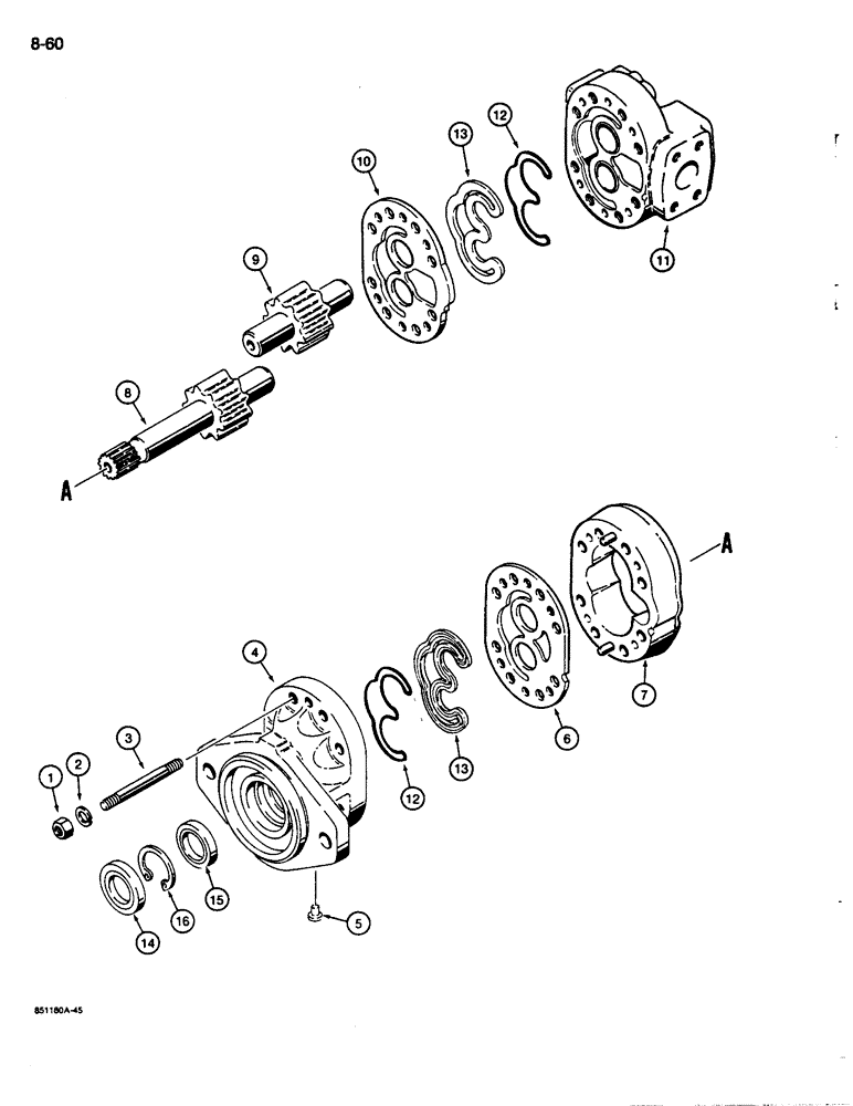 Схема запчастей Case 680L - (8-060) - D127916 STEERING AND BACKHOE HYDRAULIC PUMP (08) - HYDRAULICS