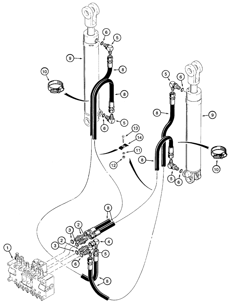 Схема запчастей Case 460 - (8-048) - BACKHOE STABILIZER CYLINDER HYDRAULIC CIRCUIT, D100 BACKHOE (08) - HYDRAULICS