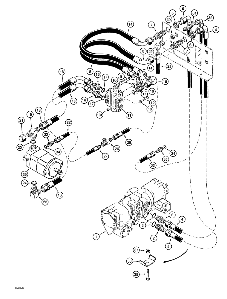 Схема запчастей Case 760 - (08-094) - REVERSED QUAD TRENCHER DRIVE HYDRAULIC CIRCUIT (35) - HYDRAULIC SYSTEMS