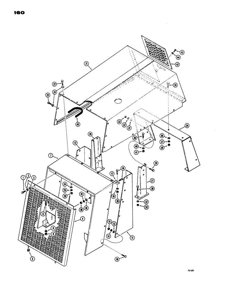 Схема запчастей Case W24 - (160) - GRILLE AND HOOD, ONE PIECE HOOD, BEFORE TRACTOR SN. 9107001 (09) - CHASSIS