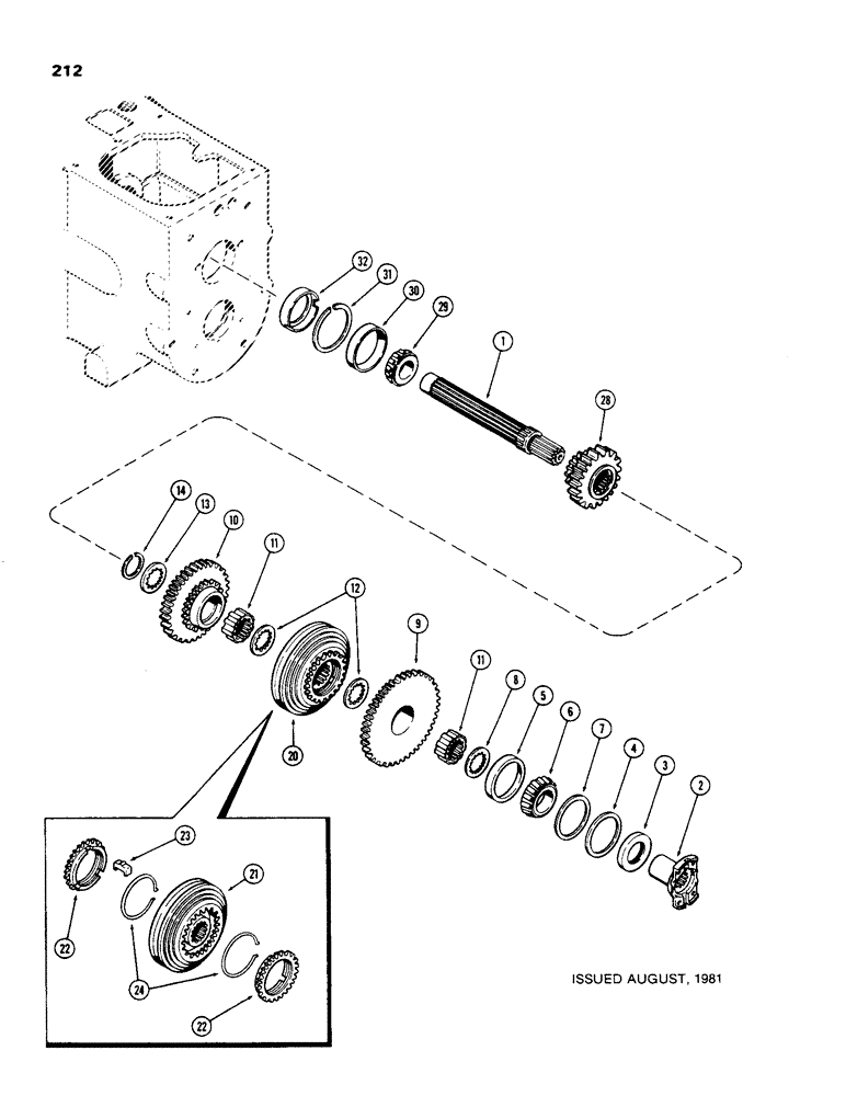 Схема запчастей Case 480C - (212) - MAINSHAFT, TRANSAXLE (27) - REAR AXLE SYSTEM