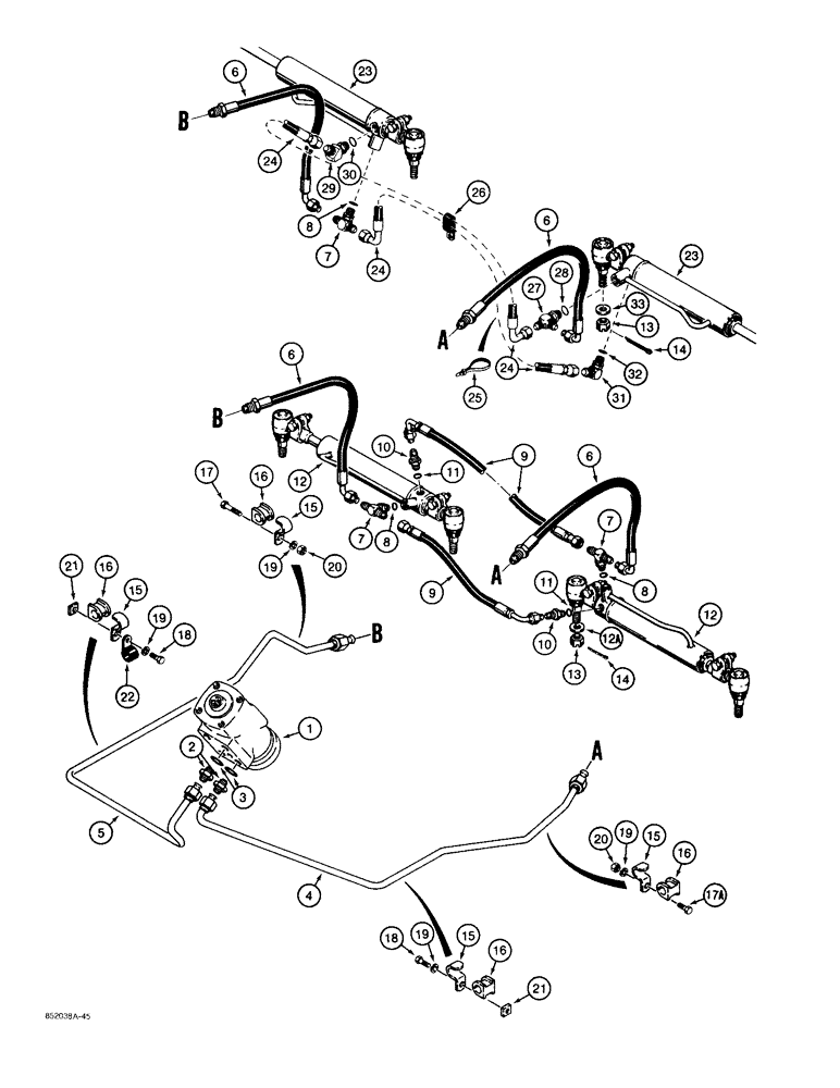 Схема запчастей Case 480F LL - (5-06) - STEERING HYDRAULIC CIRCUIT, STEERING CONTROL VALVE TO CYLINDERS (05) - STEERING