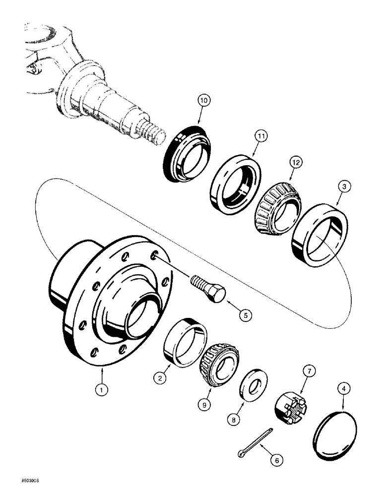 Схема запчастей Case 580L - (5-016) - FRONT WHEEL HUB AND BEARINGS (05) - STEERING