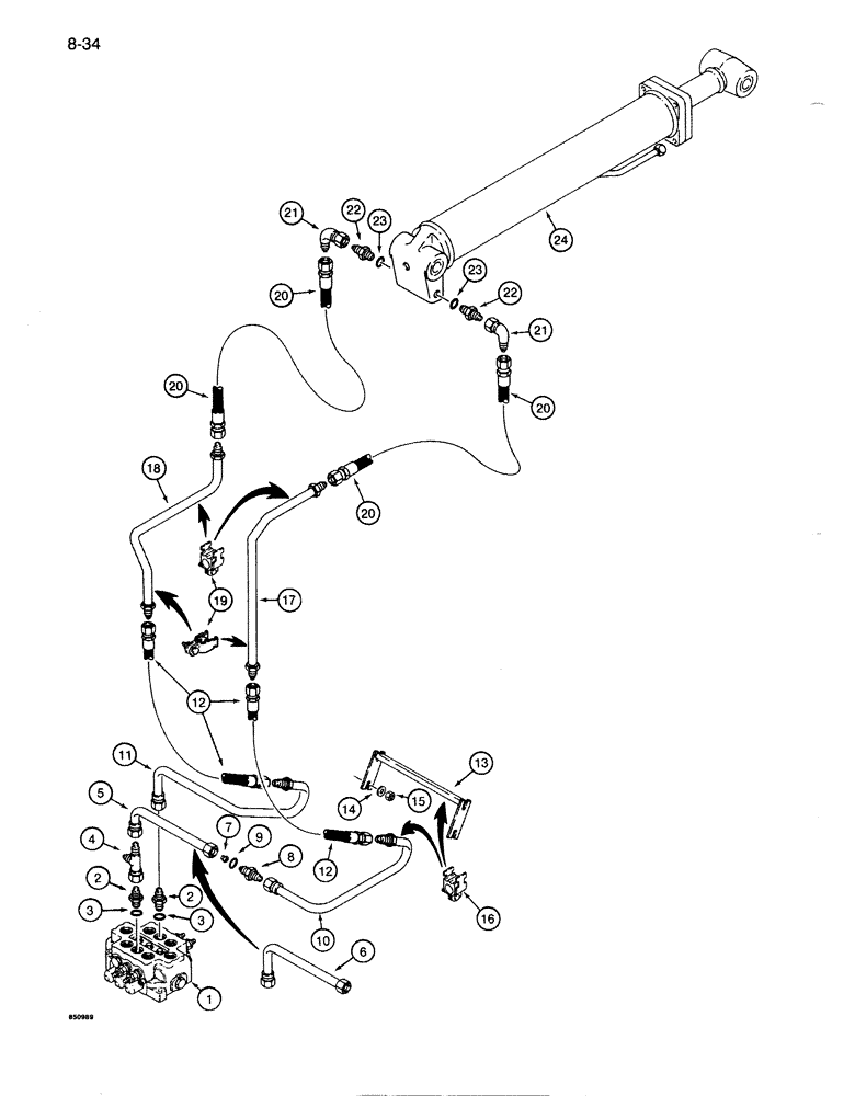 Схема запчастей Case 1085B - (8-034) - ARM CYLINDER CIRCUIT, USED ON UNITS WITH Y BOOM (08) - HYDRAULICS