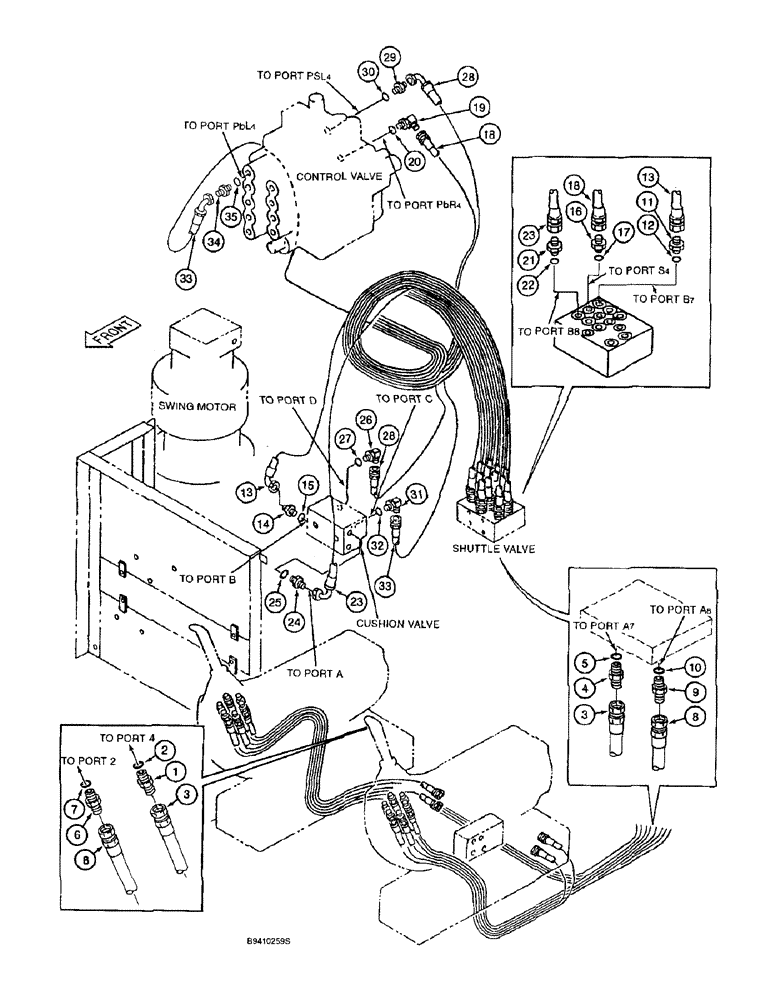 Схема запчастей Case 9040B - (8-032) - ARM CONTROL LINES, FOR ALL MODELS EXCEPT THOSE WITH LONG REACH (08) - HYDRAULICS