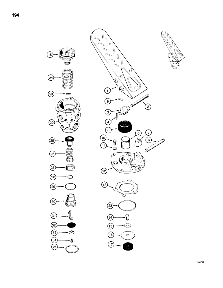 Схема запчастей Case 680H - (194) - BRAKE SYSTEM, L73042 TREADLE AND BRAKE VALVE (07) - BRAKES