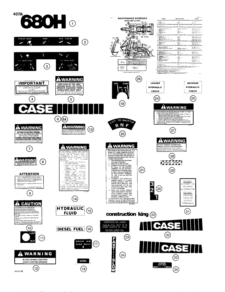 Схема запчастей Case 680H - (407A) - DECAL KIT, USED ON MODELS WITH BROWN AND TAN COLOR SCHEME (09) - CHASSIS/ATTACHMENTS