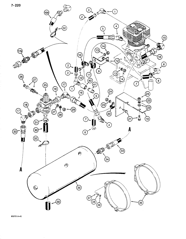 Схема запчастей Case 680K - (7-220) - BRAKE SYSTEM, RESERVOIR AND UNLOADING VALVE LINES (07) - BRAKES