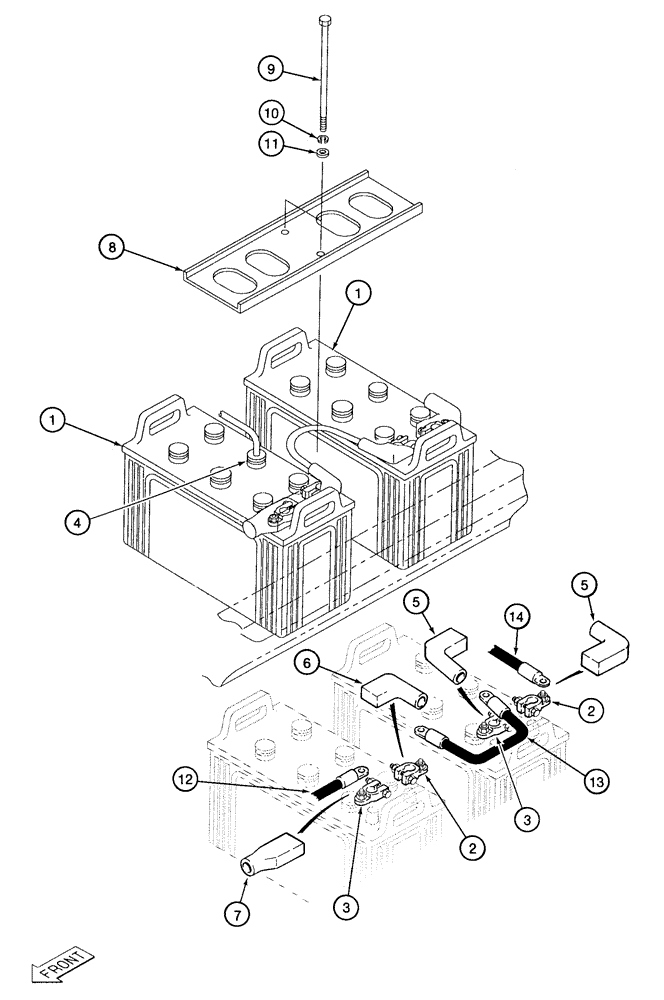 Схема запчастей Case 9050B - (4-14) - BATTERIES, CABLES AND BATTERY MOUNTING (04) - ELECTRICAL SYSTEMS