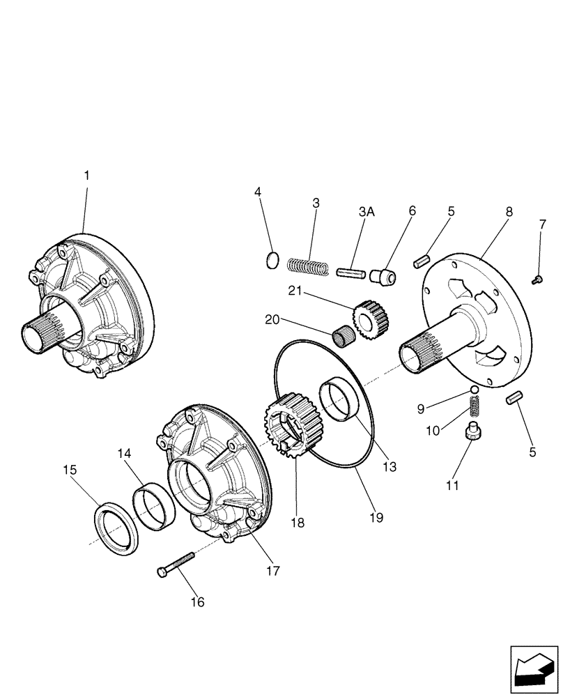 Схема запчастей Case 580SM - (21.155.01) - TRANSMISSION, 4WD POWERSHIFT (580SM/SM+) - PUMP, OIL (21) - TRANSMISSION