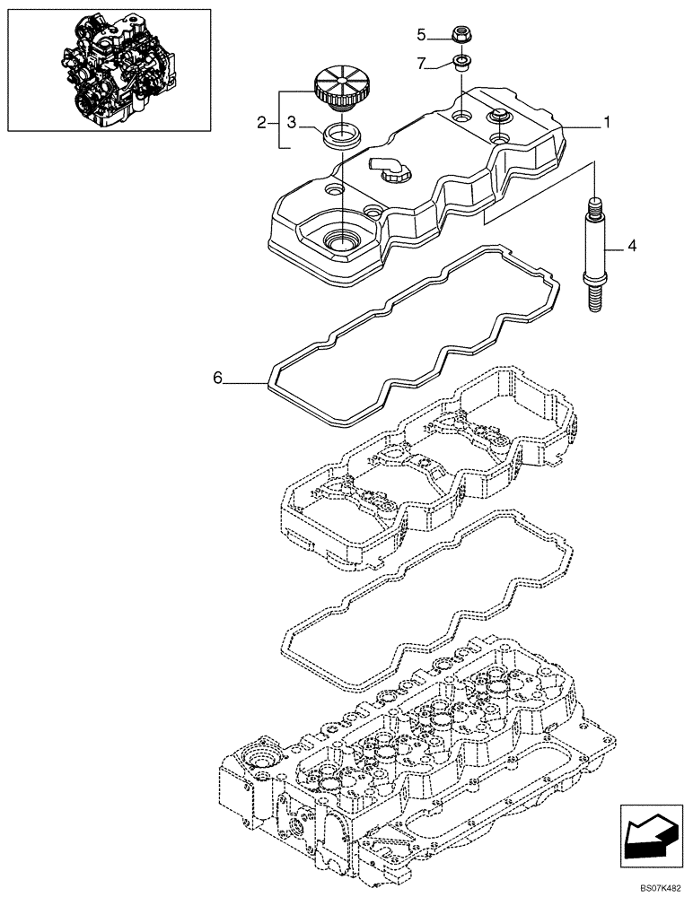 Схема запчастей Case 590SM - (02-18) - CYLINDER HEAD COVERS (02) - ENGINE