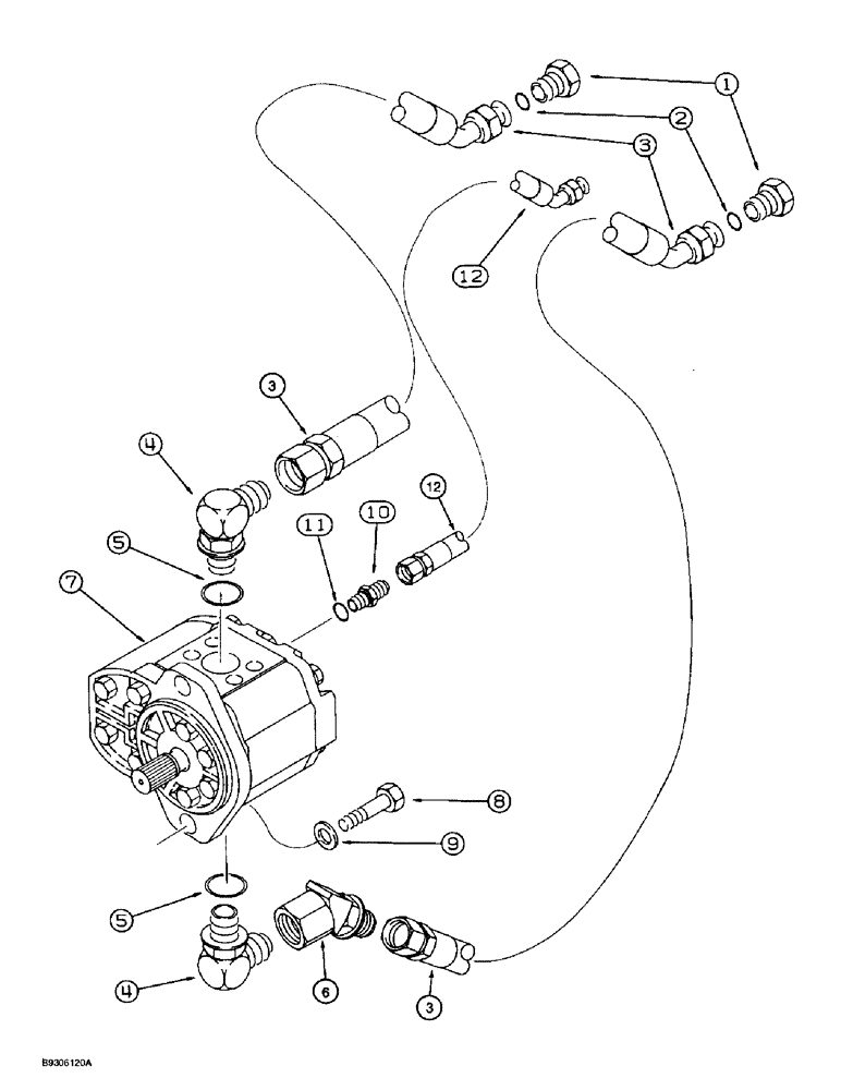 Схема запчастей Case 560 - (8-122) - PLOW HYDRAULIC CIRCUIT, PLOW MOTOR SUPPLY AND RETURN LINES, FROM REAR BULKHEAD PLATE, P75 PLOW (08) - HYDRAULICS