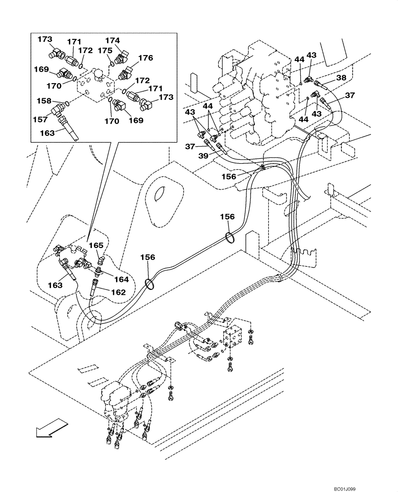 Схема запчастей Case CX290 - (08-22) - HYDRAULICS - PILOT CONTROL LINES (08) - HYDRAULICS